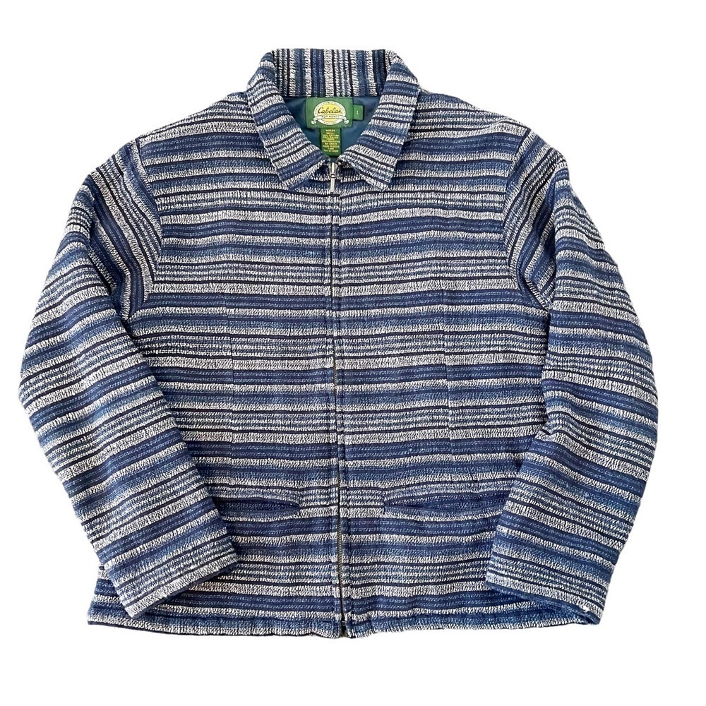 Cabela’s Jacket Women’s Size Large Blue Stripe Full Zip Collar Pockets Fall